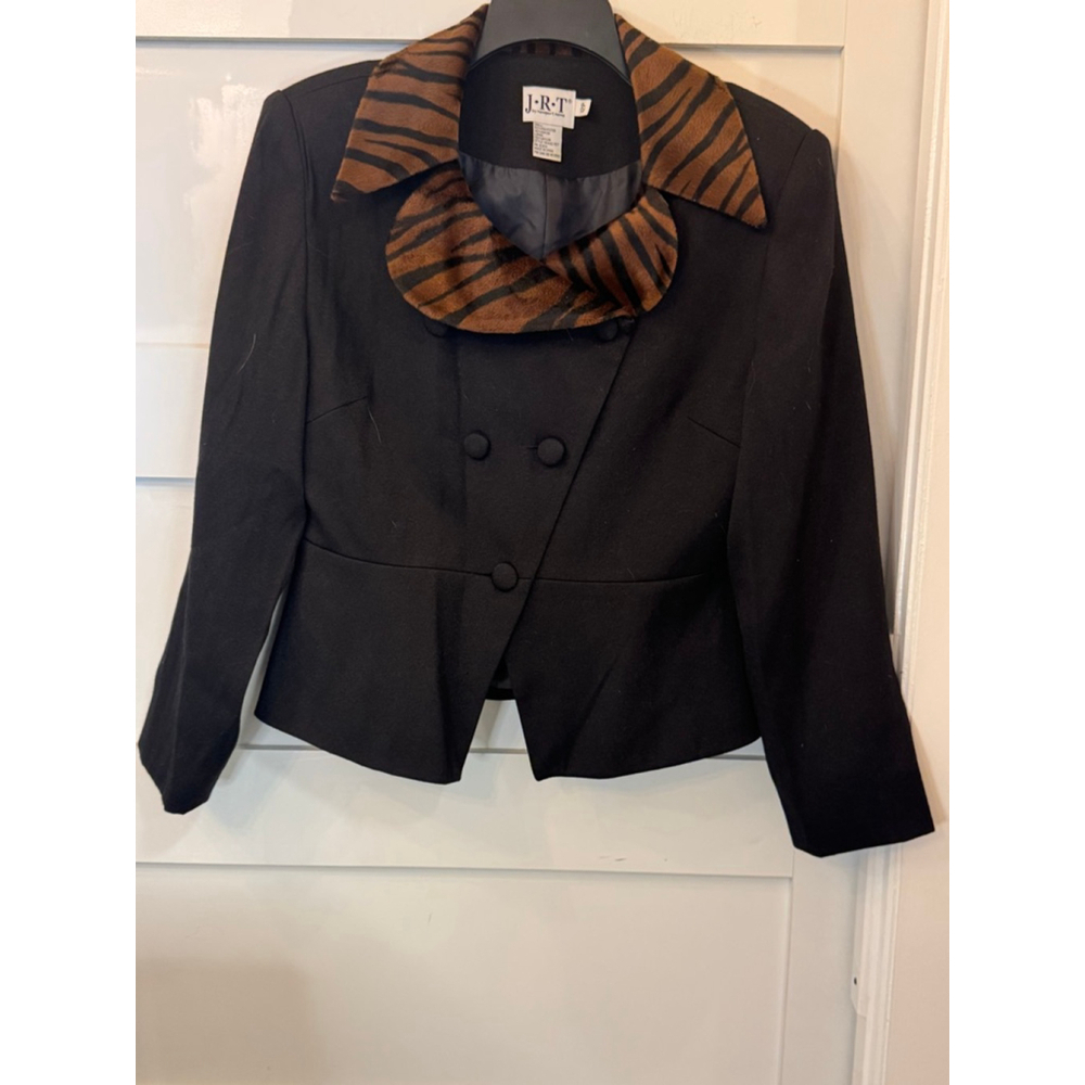 Vintage 90s JRT Newport News Asymmetrical Blazer Tiger Print Collar Avant Garde